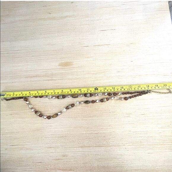 Brown beaded gold tone double strand statement necklace - Picture 4 of 11